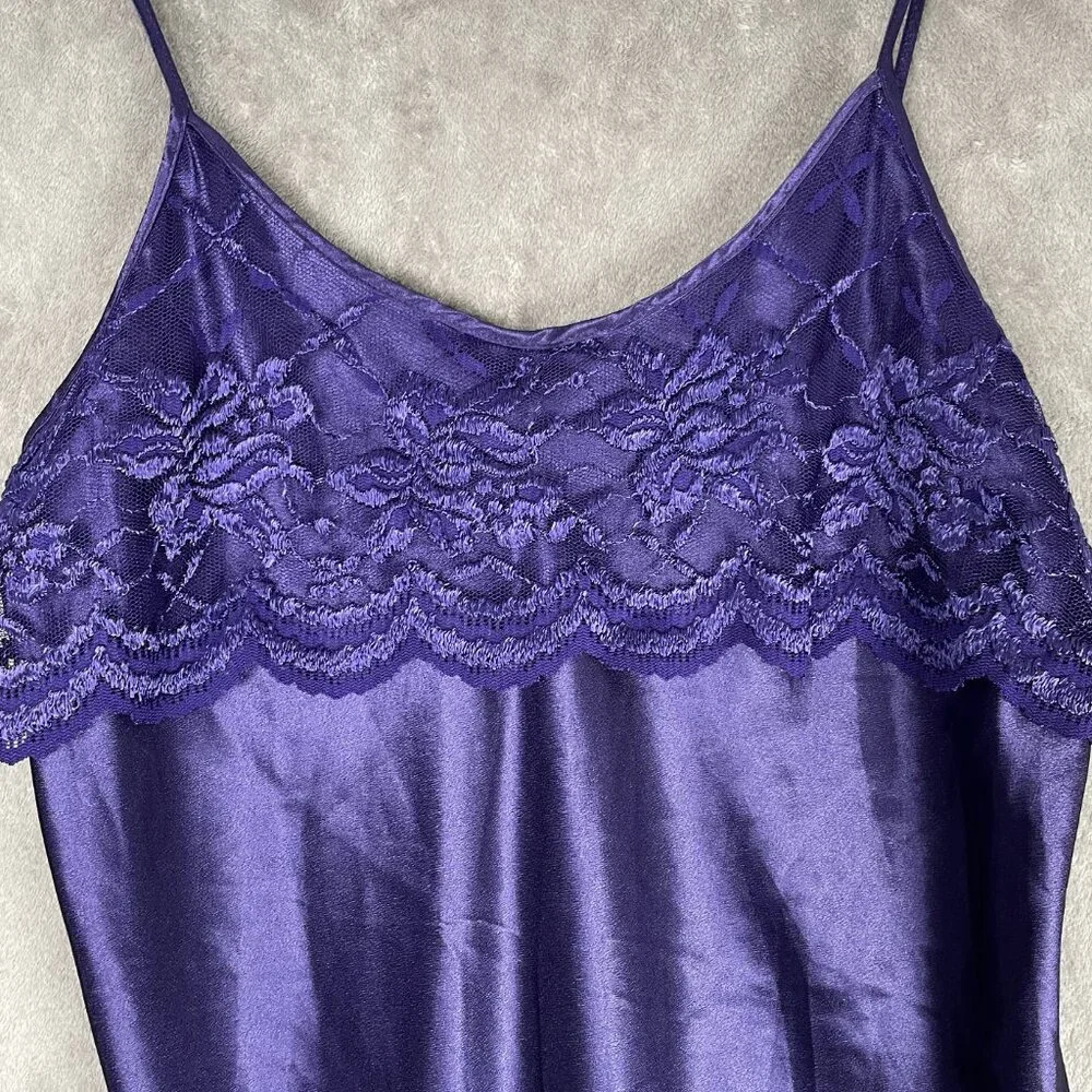 Private Luxuries Floral Slip Mini Dress Women's M Purple Satin Y2K Whimsy Fairy - Picture 5 of 9